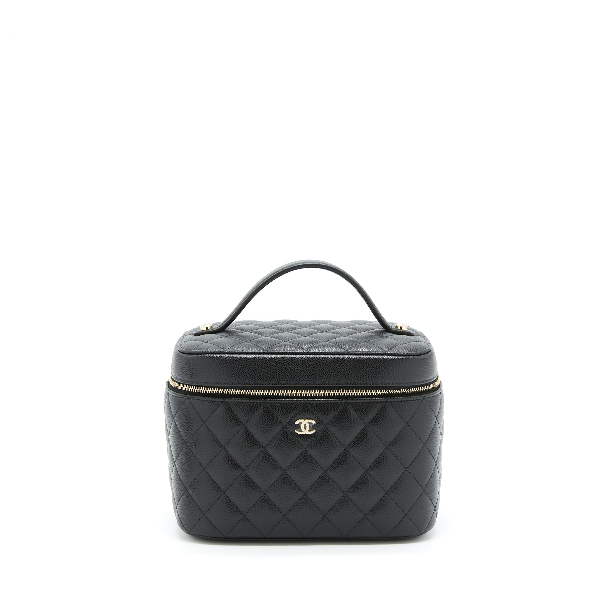 CHANEL TOP HANDLE VANITY CASE CAVIAR BLACK WITH LGHW