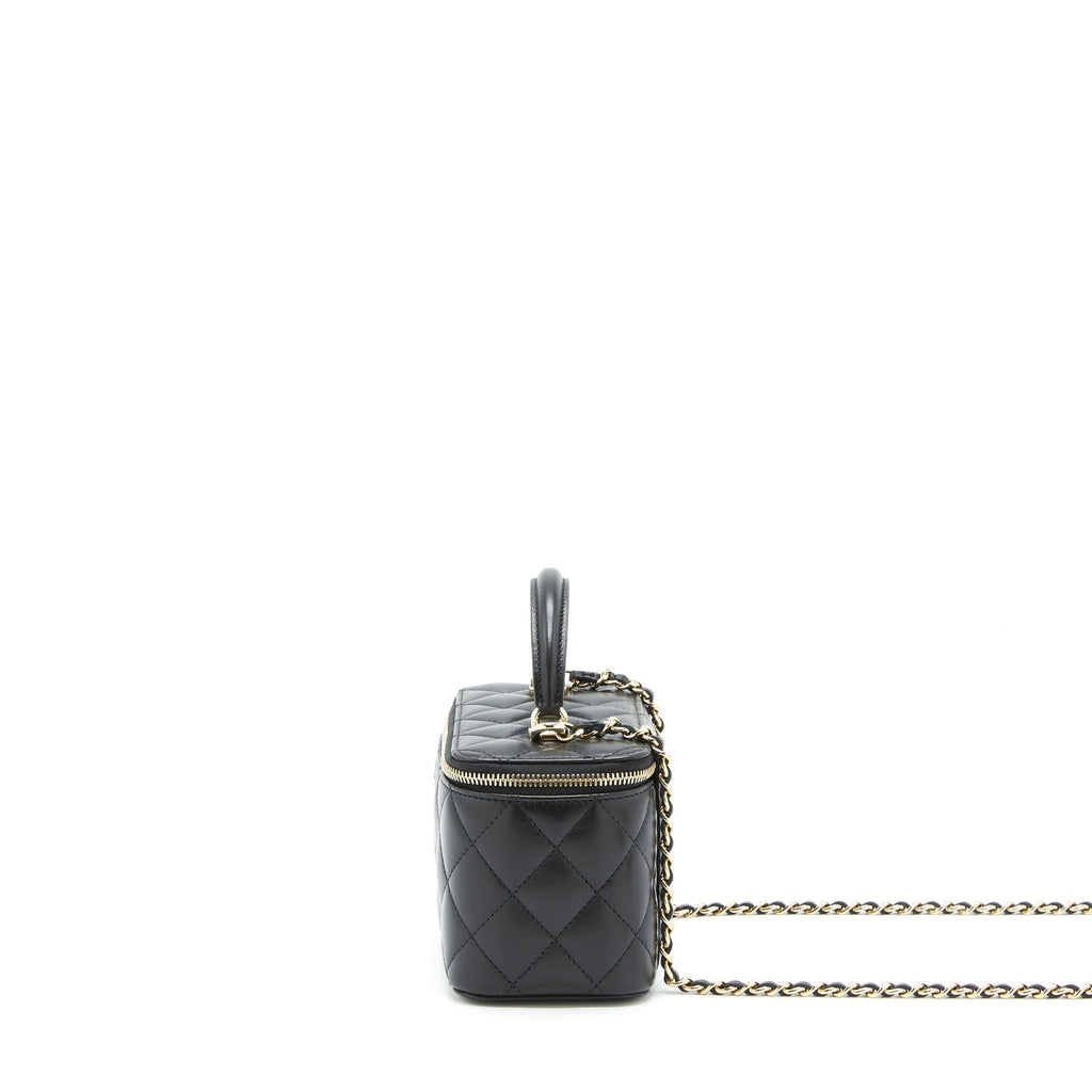 CHANEL 22A TOP HANDLE LONG VANITY WITH CHAIN LAMBSKIN BLACK LGHW