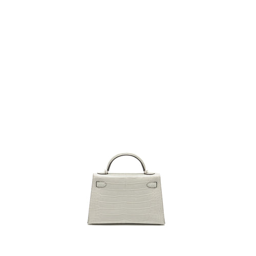 HERMES MINI KELLY II MATTE ALLIGATOR MISSISSIPPIENSIS 0W GRIS NEVE SHW