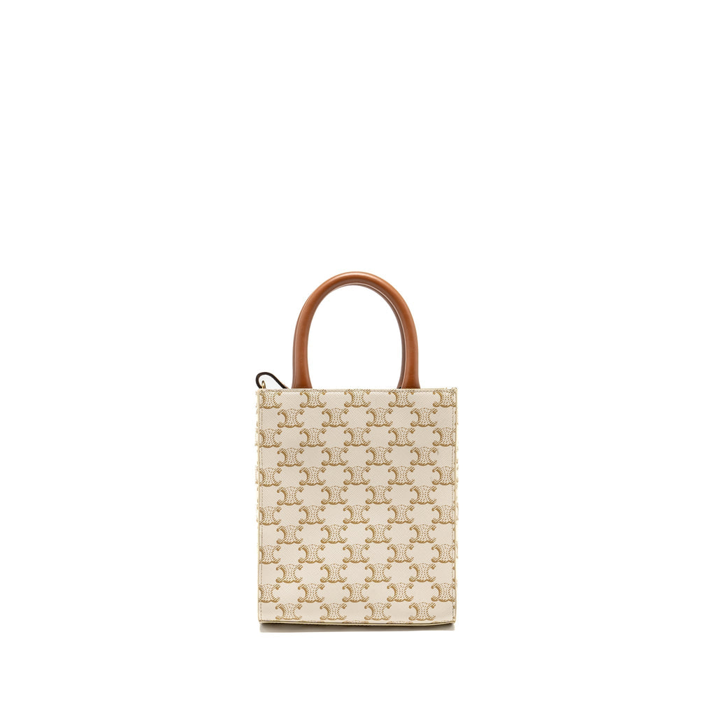 CELINE MINI VERTICAL CABAS TRIOMPHE CANVAS/CALFSKIN WHITE GHW