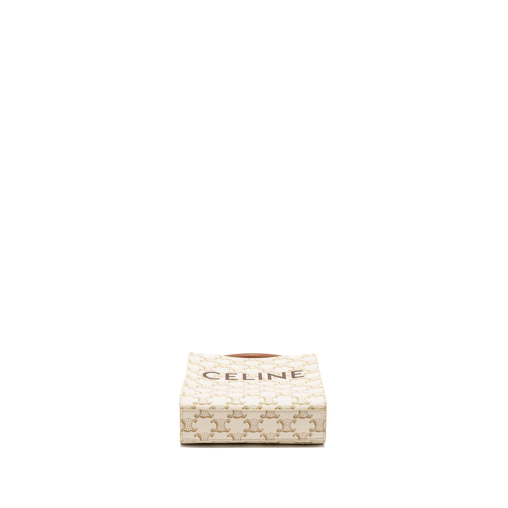 CELINE MINI VERTICAL CABAS TRIOMPHE CANVAS/CALFSKIN WHITE GHW