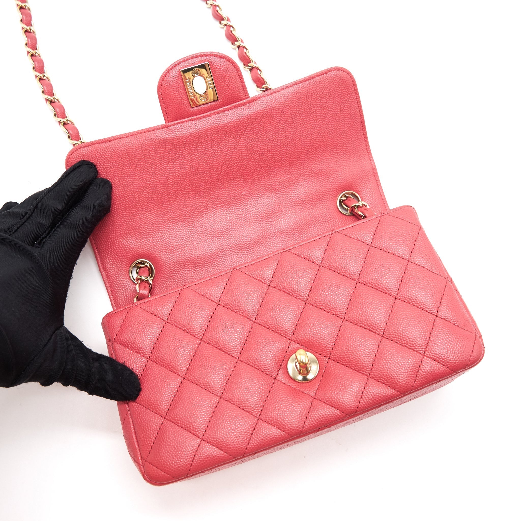 CHANEL MINI RECTANGULAR CAVIER 17C CORAL PINK LGHW