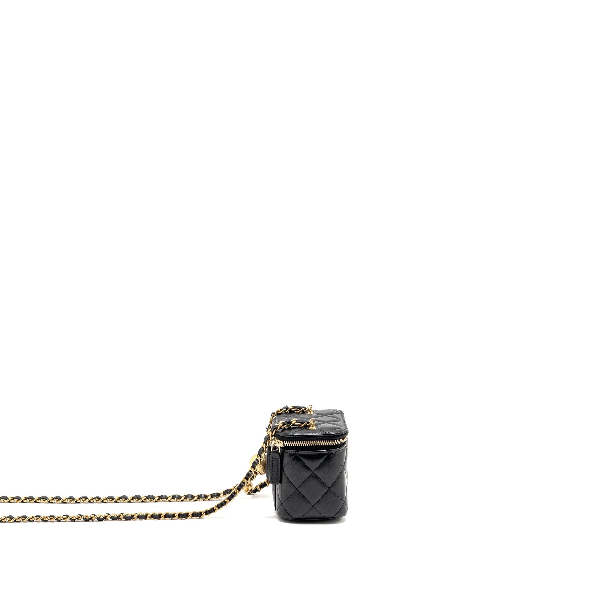 CHANEL PEARL CRUSH MINI VANITY WITH CHAIN LAMBSKIN BLACK GHW (MICROCHIP)