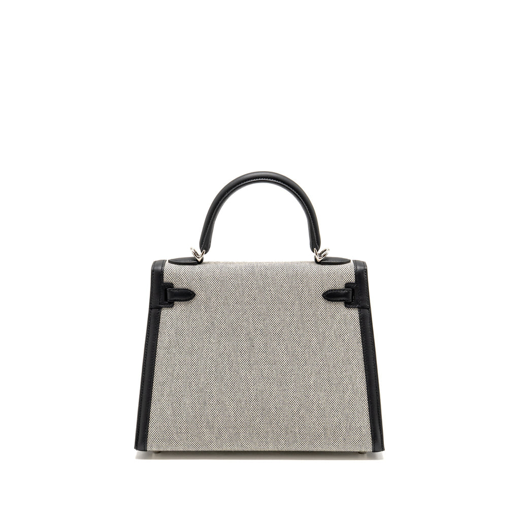 HERMES KELLY 25 SELLIER TOILE H/SWIFT ECRU-BLACK/BLACK SHW
