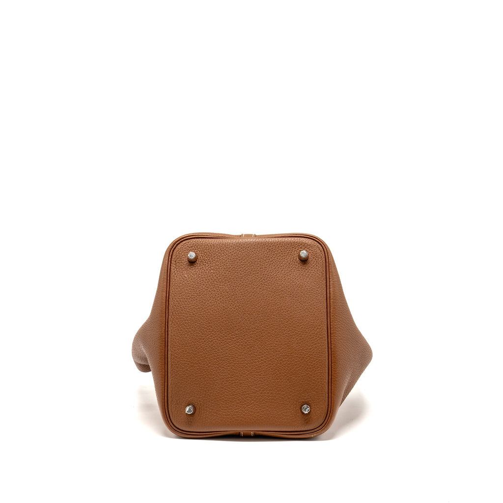 HERMES PICOTIN 22 LOCK BAG CLEMENCE/SWIFT GOLD/BLUE BRUME HANDLE SHW