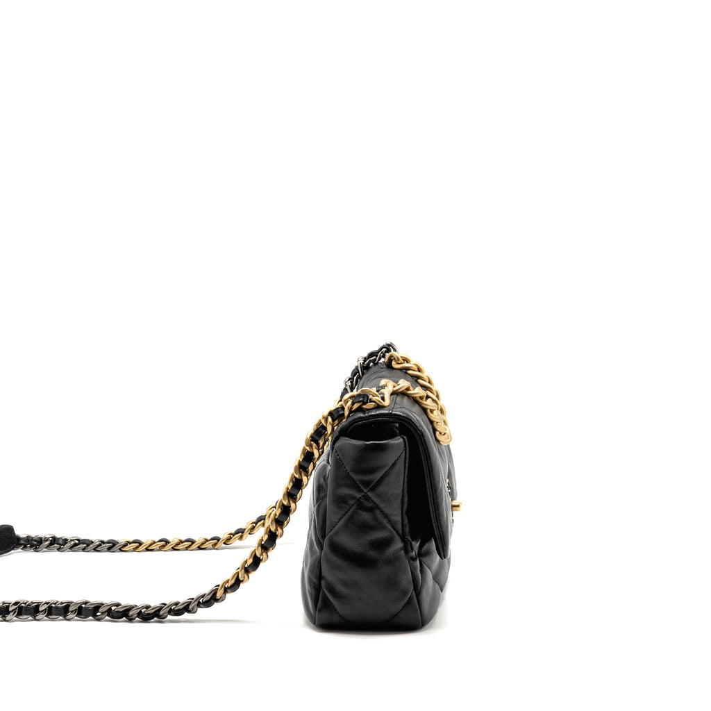 CHANEL SMALL 19 BAG SHINY LAMBSKIN BLACK MULTICOLOUR HARDWARE