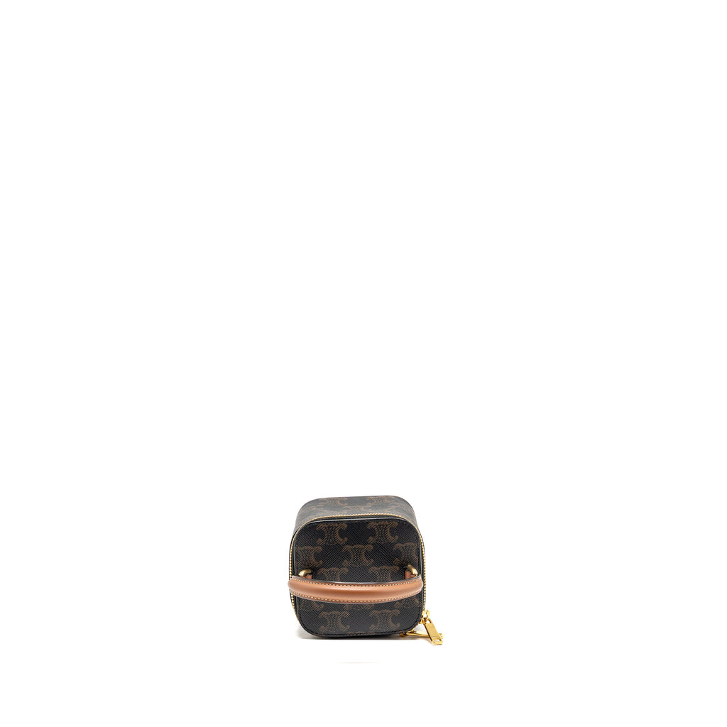 Celine top handle mini vanity case with strap triomphe canvas brown GHW