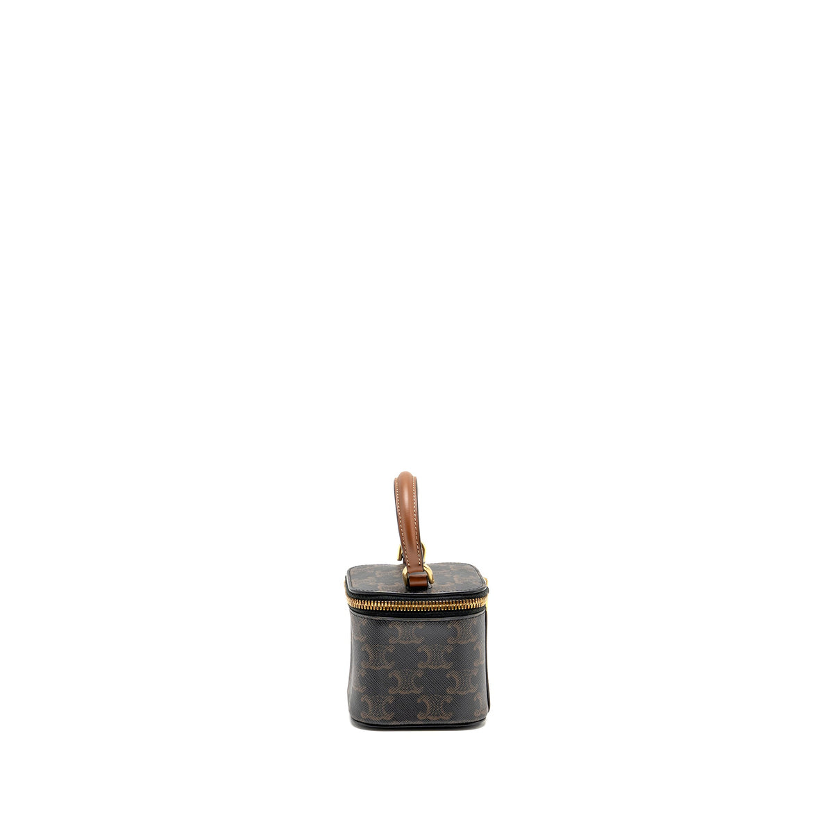 Celine top handle mini vanity case with strap triomphe canvas brown GHW