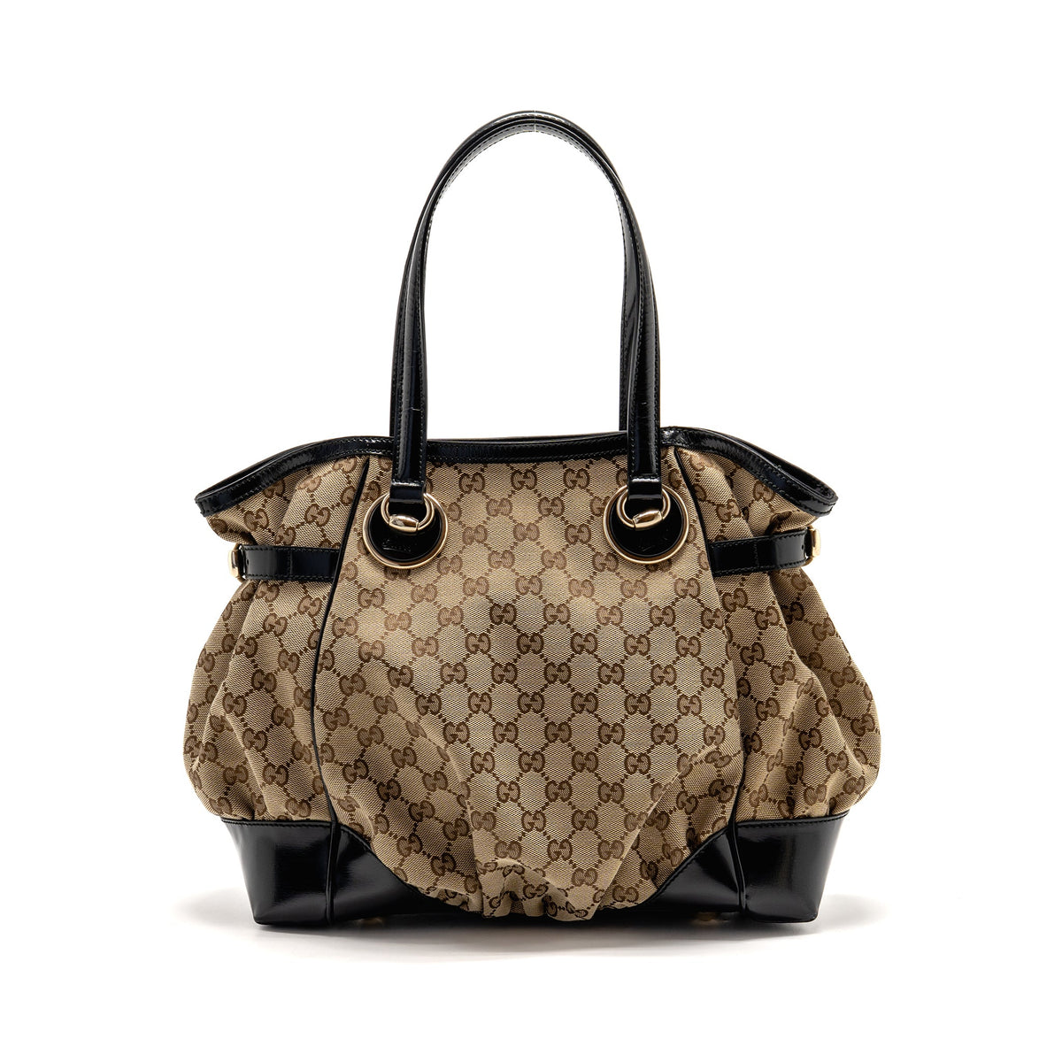 Gucci Vintage Full Moon Tote Bag GG Supreme Canvas/Patent Brown/Black GHW