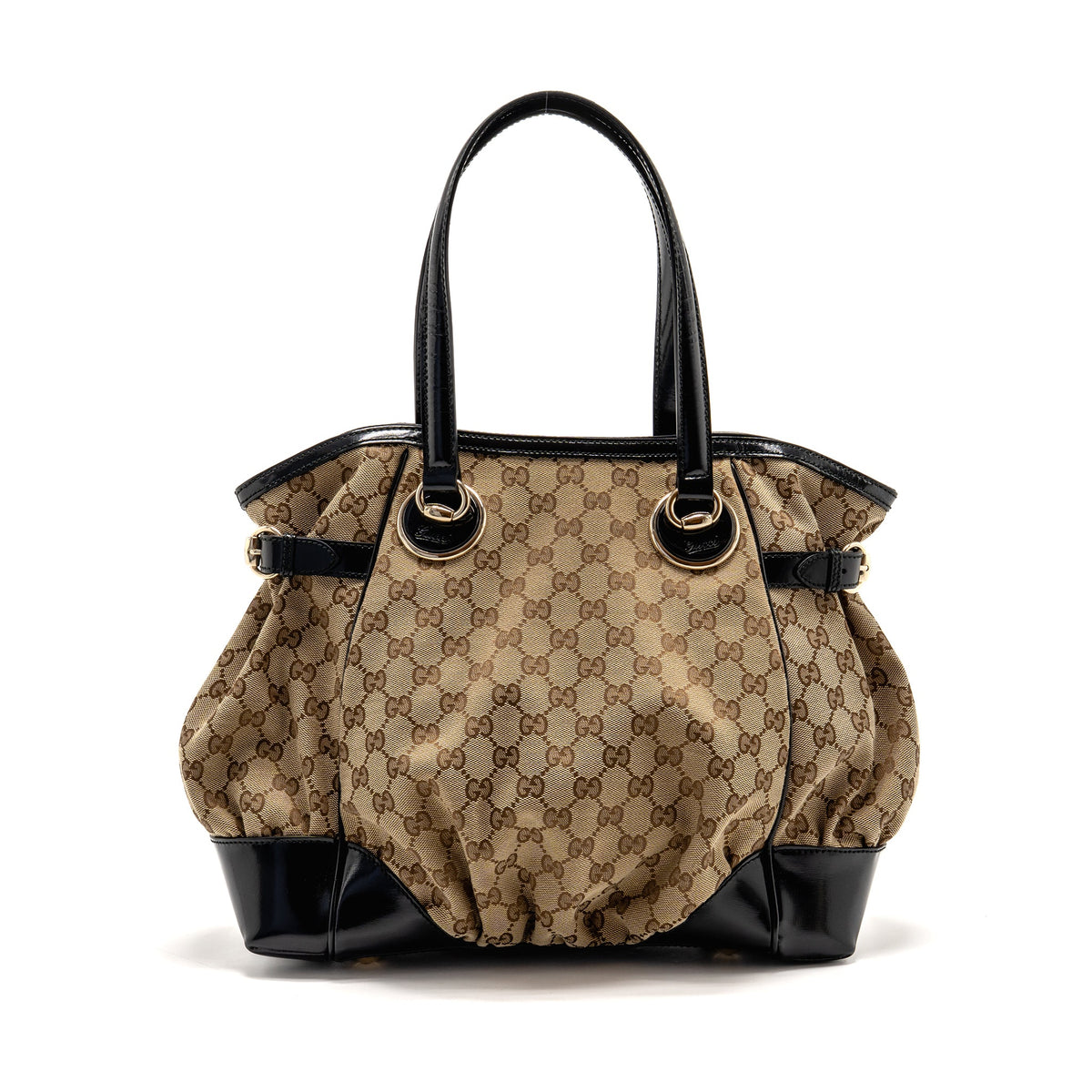 Gucci Vintage Full Moon Tote Bag GG Supreme Canvas/Patent Brown/Black GHW