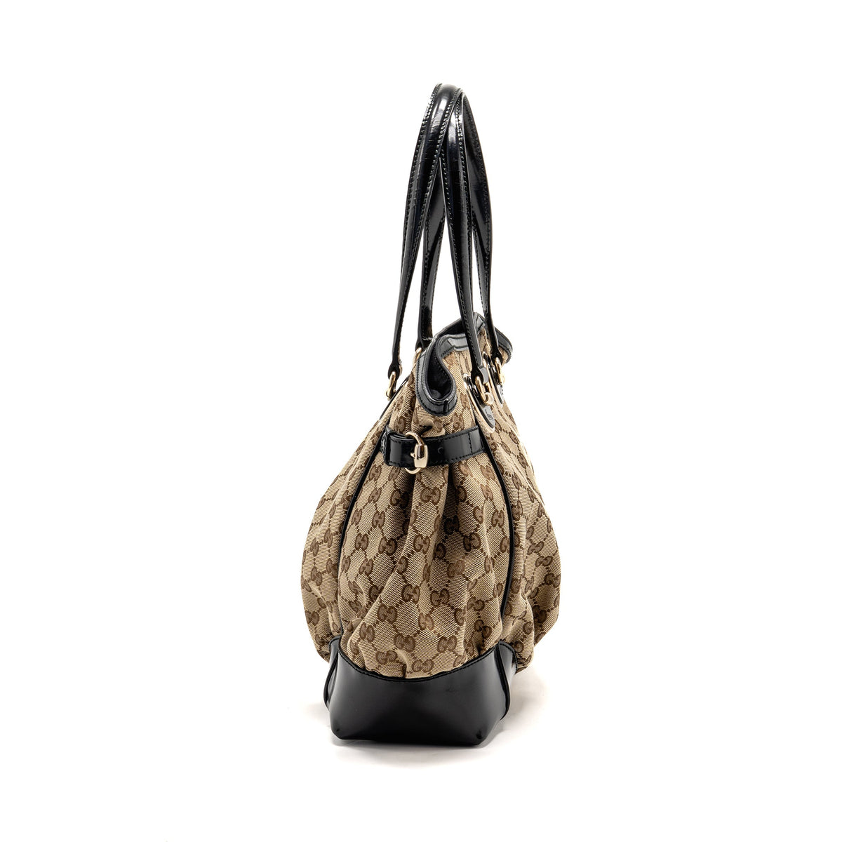 Gucci Vintage Full Moon Tote Bag GG Supreme Canvas/Patent Brown/Black GHW