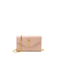 SAINT LAURENT/YSL MATELASSE CHAIN WALLET GRAINED CALFSKIN PALE BLUSH GHW
