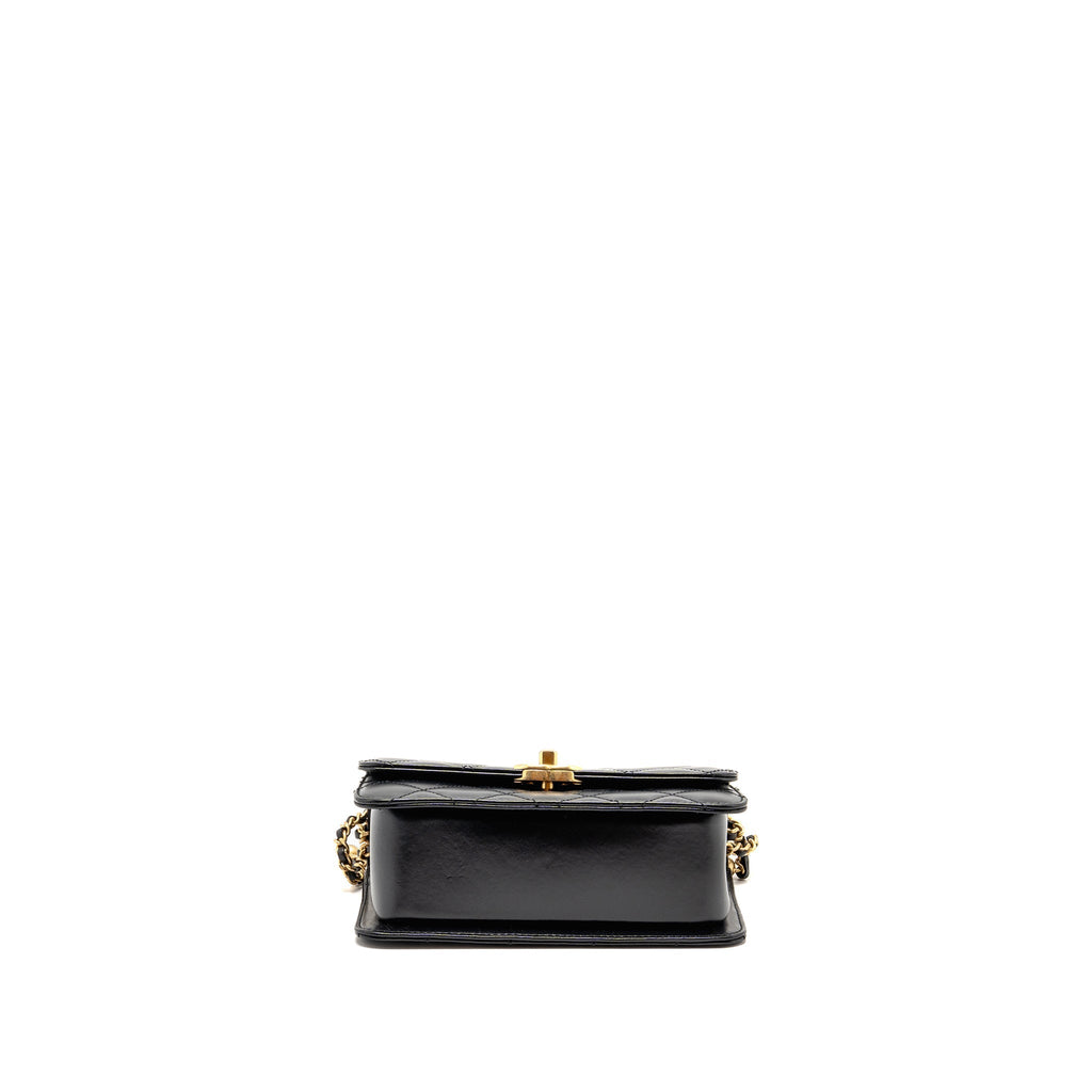 CHANEL GOLD CRUSH MINI FLAP BAG SHINY CALFSKIN BLACK GHW (MICROCHIP)