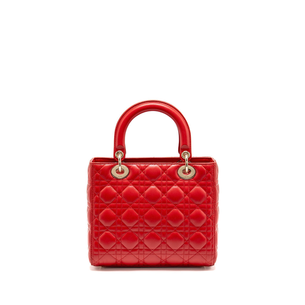 DIOR MEDIUM LADY DIOR LAMBSKIN RED LGHW