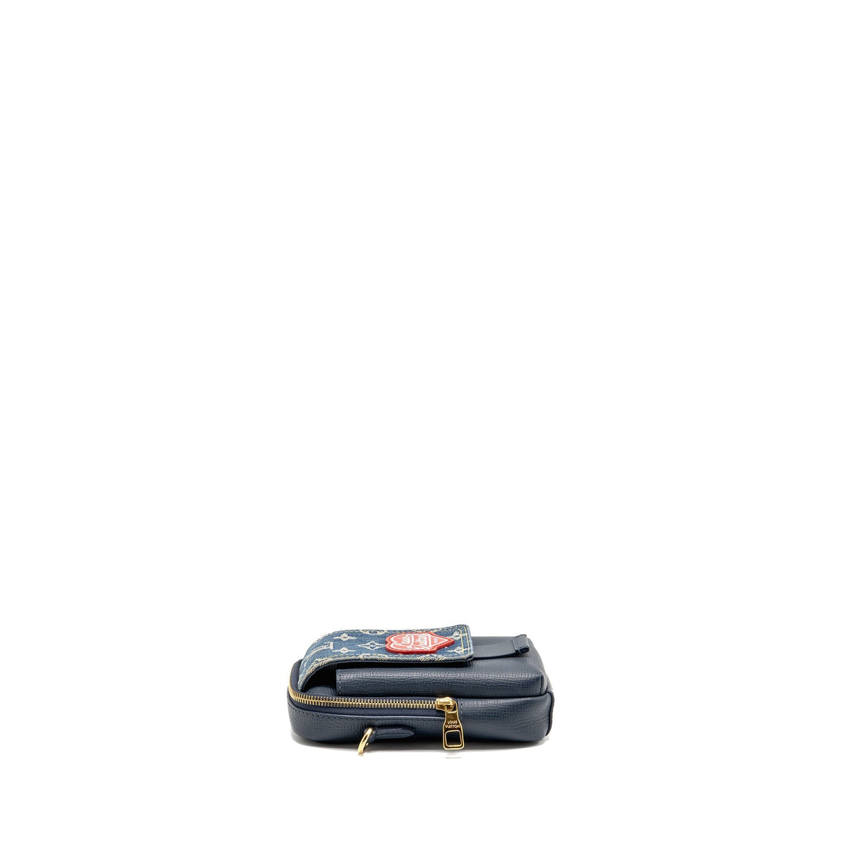LOUIS VUITTON X NIGO FLAT DOUBLE PHONE POUCH DENIM/CALFSKIN BLUE GHW