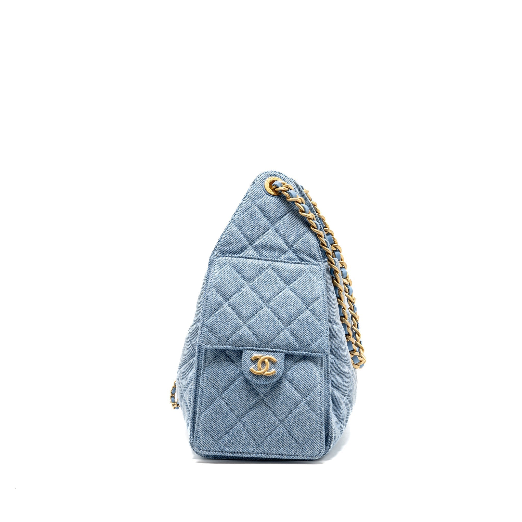 CHANEL SMALL 25 BAG WASHED DENIM LIGHT BLUE GHW (MICROCHIP)