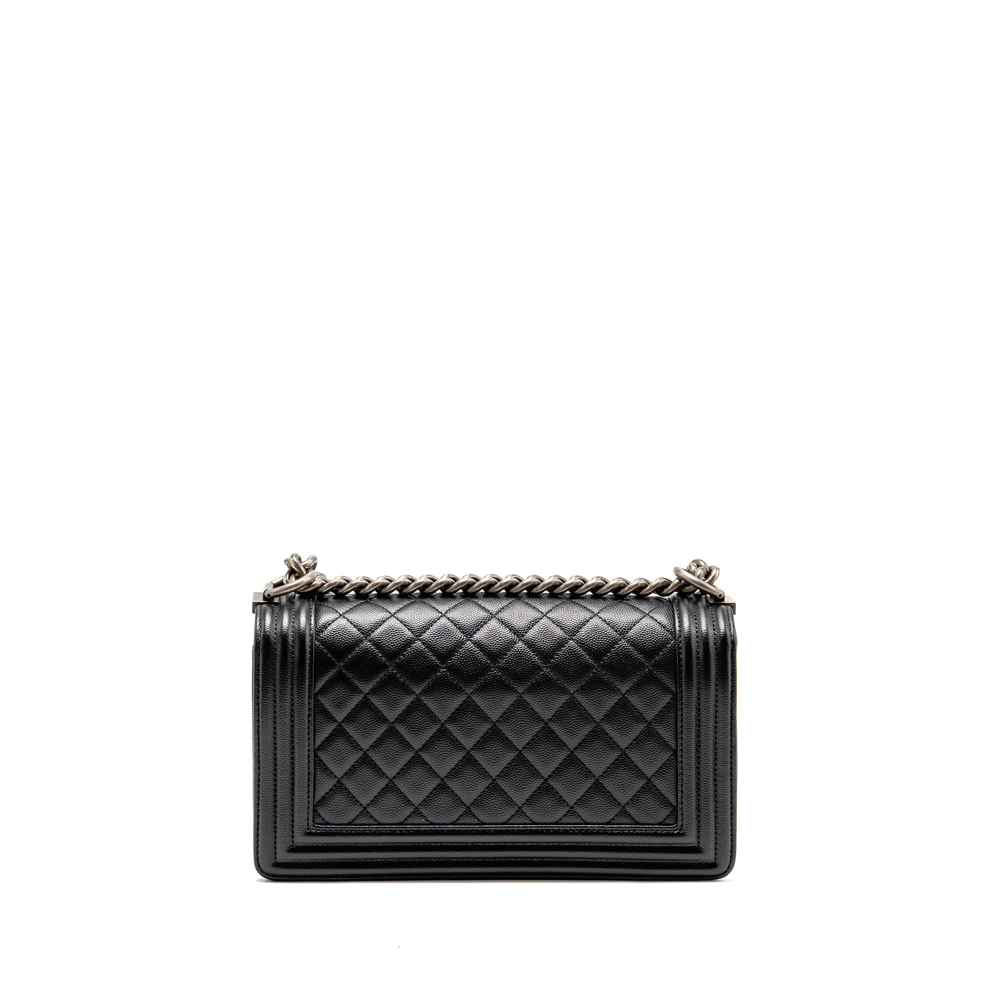 CHANEL MEDIUM BOY BAG CAVIAR BLACK RUTHENIUM SILVER HARDWARE