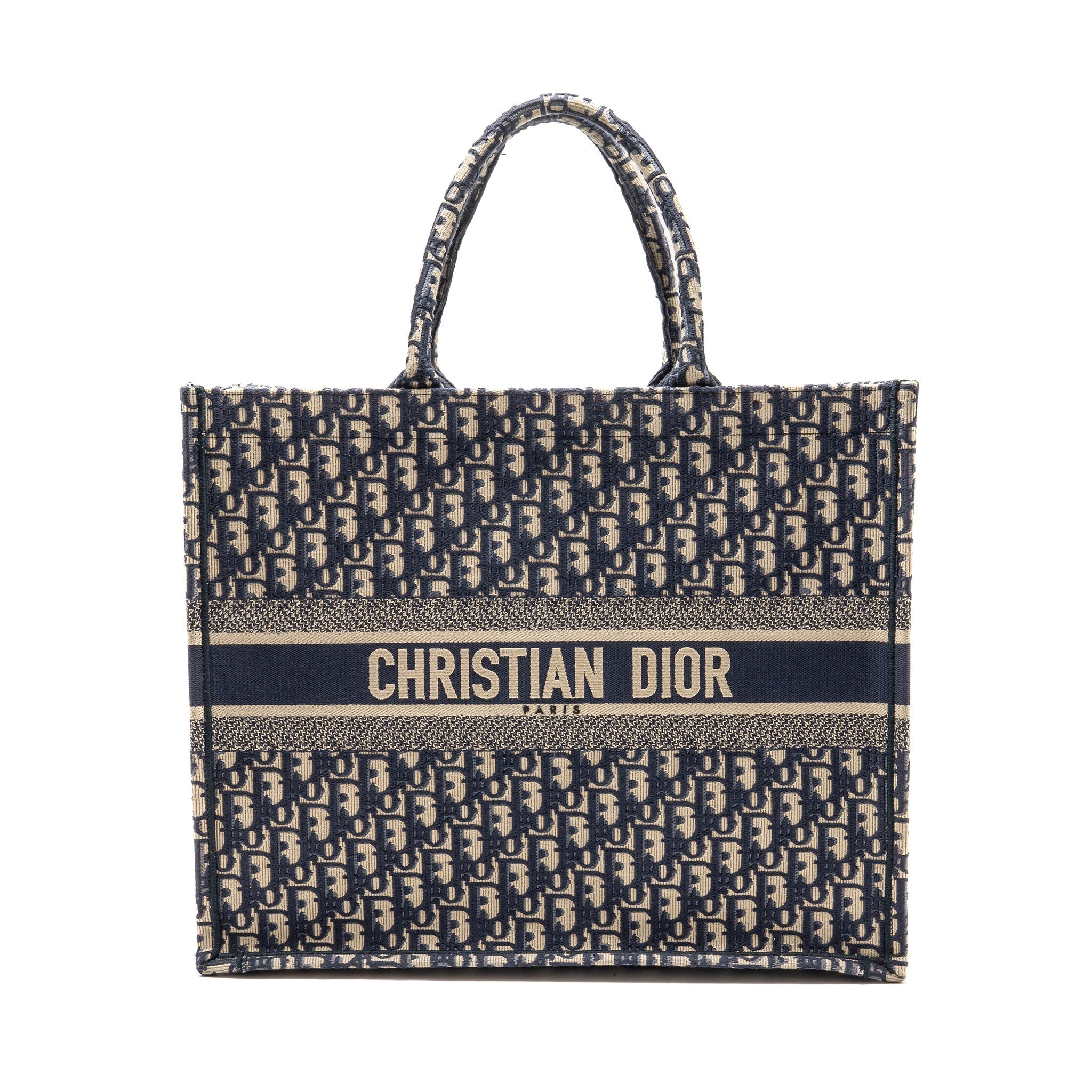 DIOR LARGE BOOK TOTE BLUE DIOR OBLIQUE EMBROIDERY
