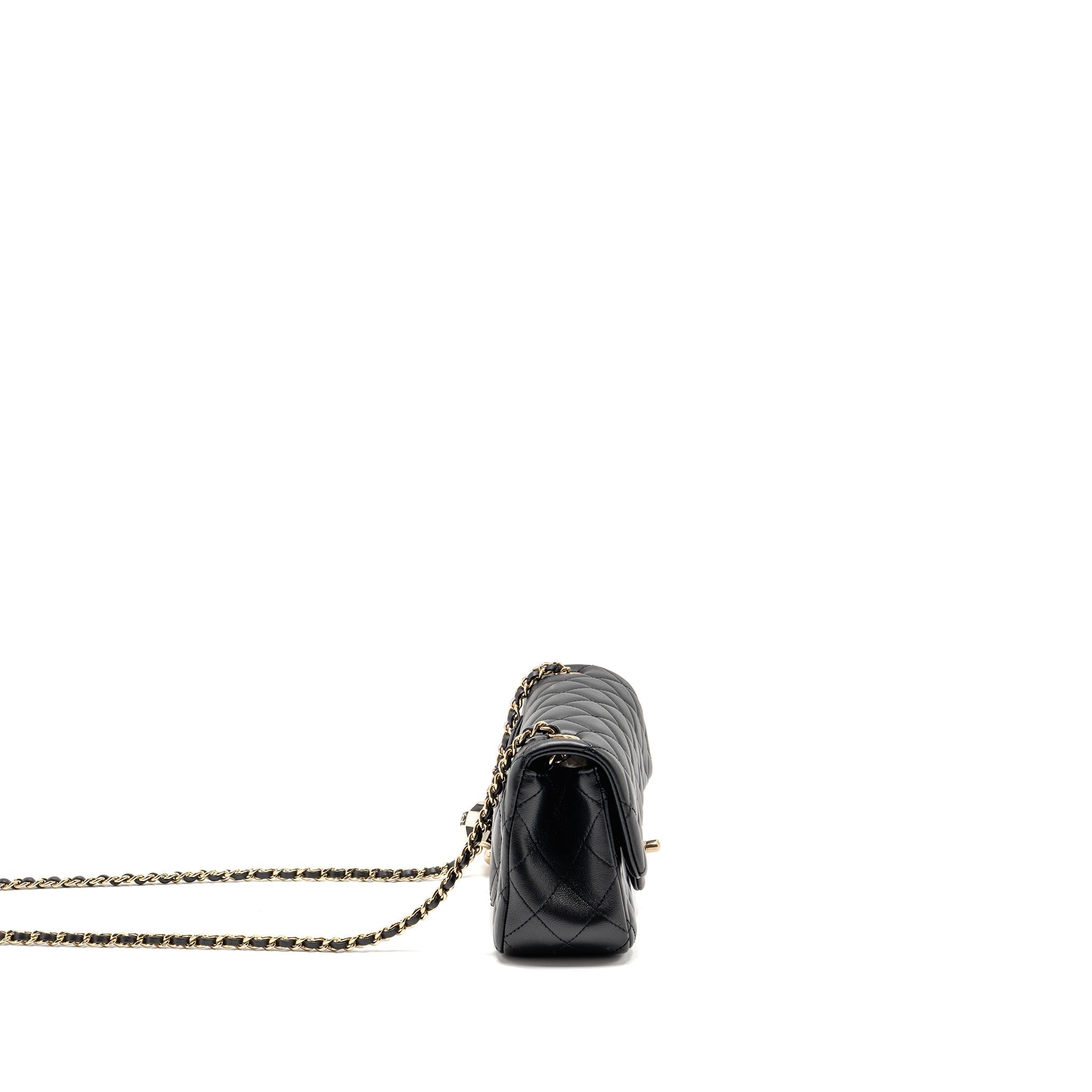 CHANEL PEARL CRUSH MINI RECTANGULAR LAMBSKIN BLACK LGHW (MICROCHIP)