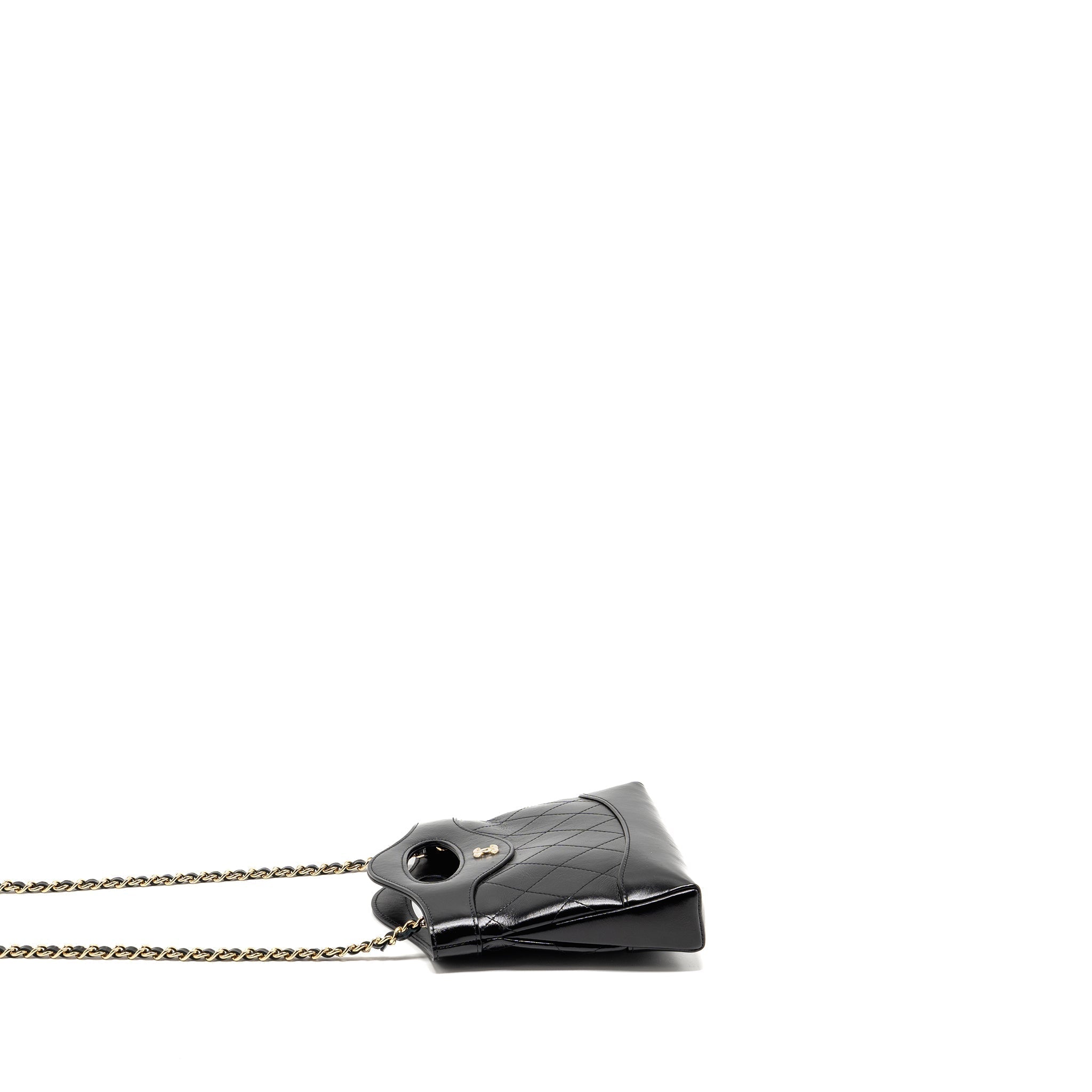 CHANEL 24C MINI 31 CLUTCH WITH CHAIN SHINY CALFSKIN BLACK LGHW (MICROCHIP)