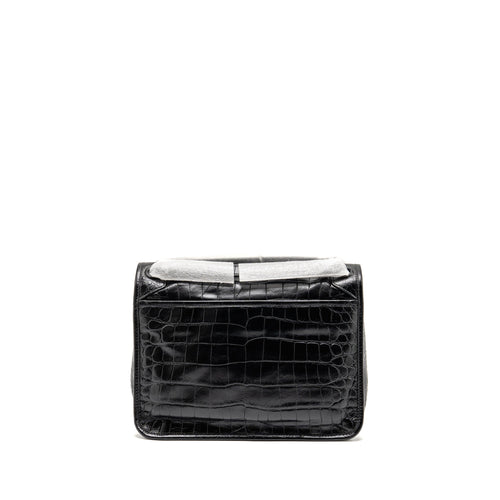 SAINT LAURENT / YSL MEDIUM NIKI BAG CROCODILE-EMBOSSED BLACK CALFSKIN BLACK HARDWARE