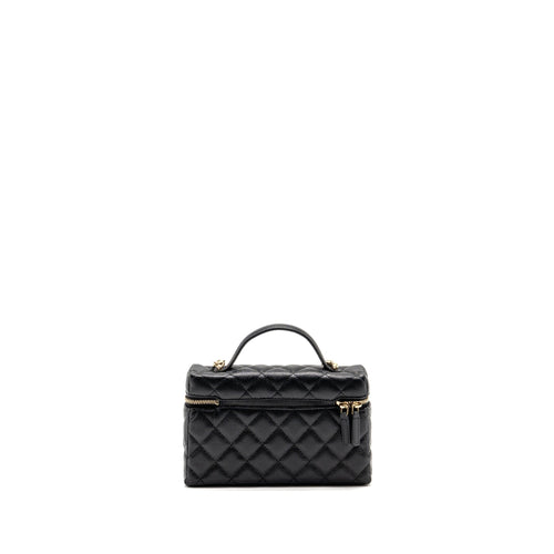CHANEL 25P CC TOP HANDLE VANITY WITH CHAIN CAVIAR BLACK LGHW (MICROCHIP)