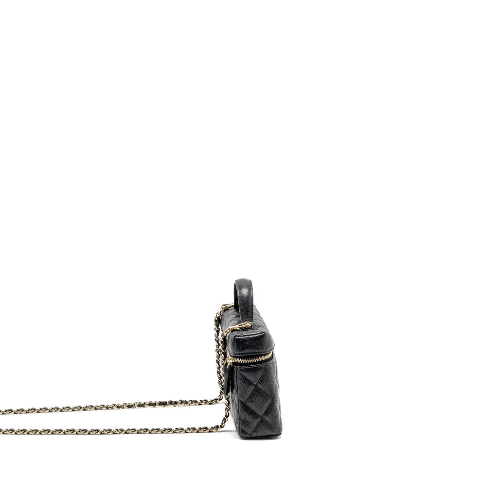 CHANEL 25P CC TOP HANDLE VANITY WITH CHAIN CAVIAR BLACK LGHW (MICROCHIP)