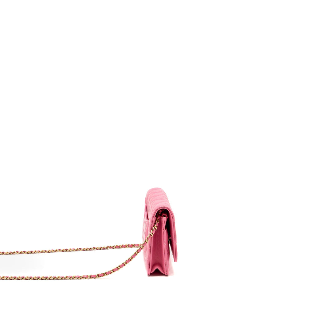 CHANEL PEARL CRUSH WALLET ON CHAIN LAMBSKIN PINK GHW