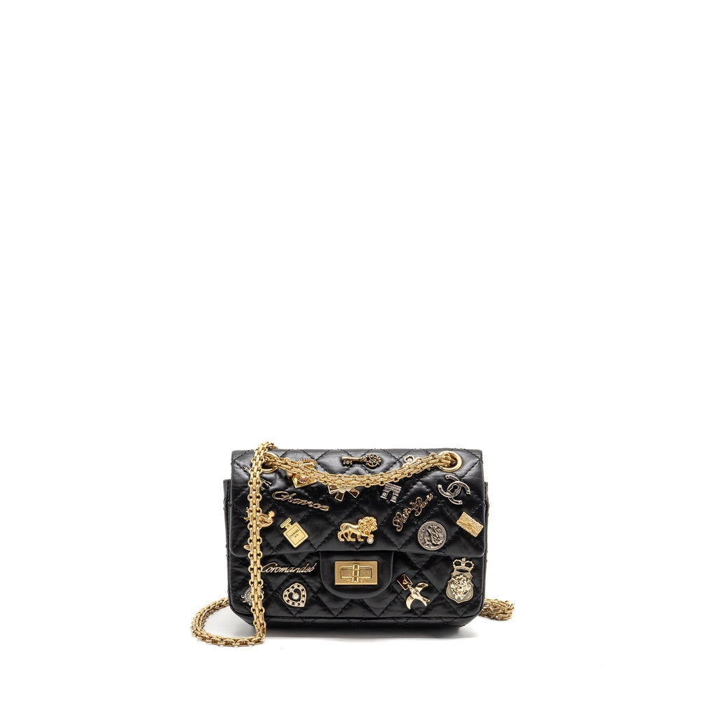 CHANEL MINI 2.55 REISSUE FLAP BAG LUCKY CHARMS AGED CALFSKIN BLACK GHW