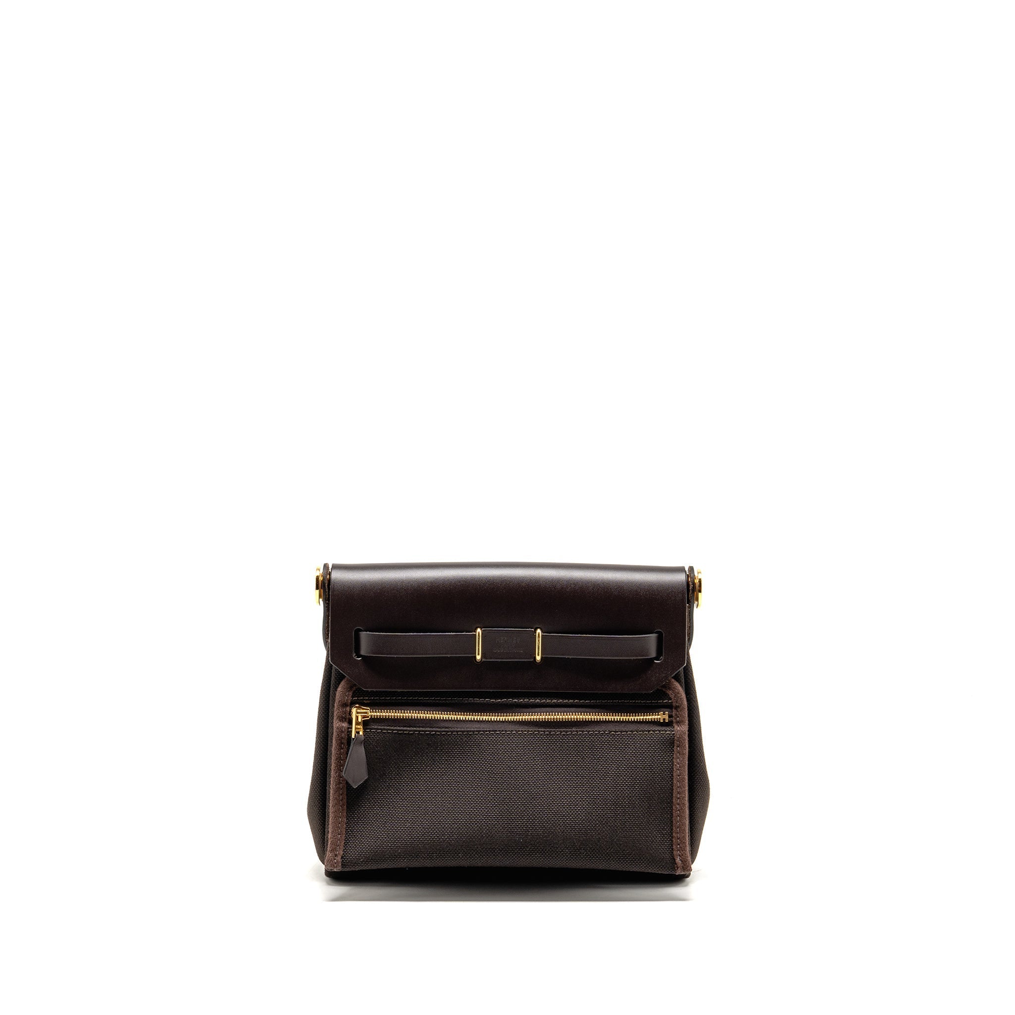 HERMES HERBAG MINI CANVAS / HUNTER LEATHER EBENE GHW