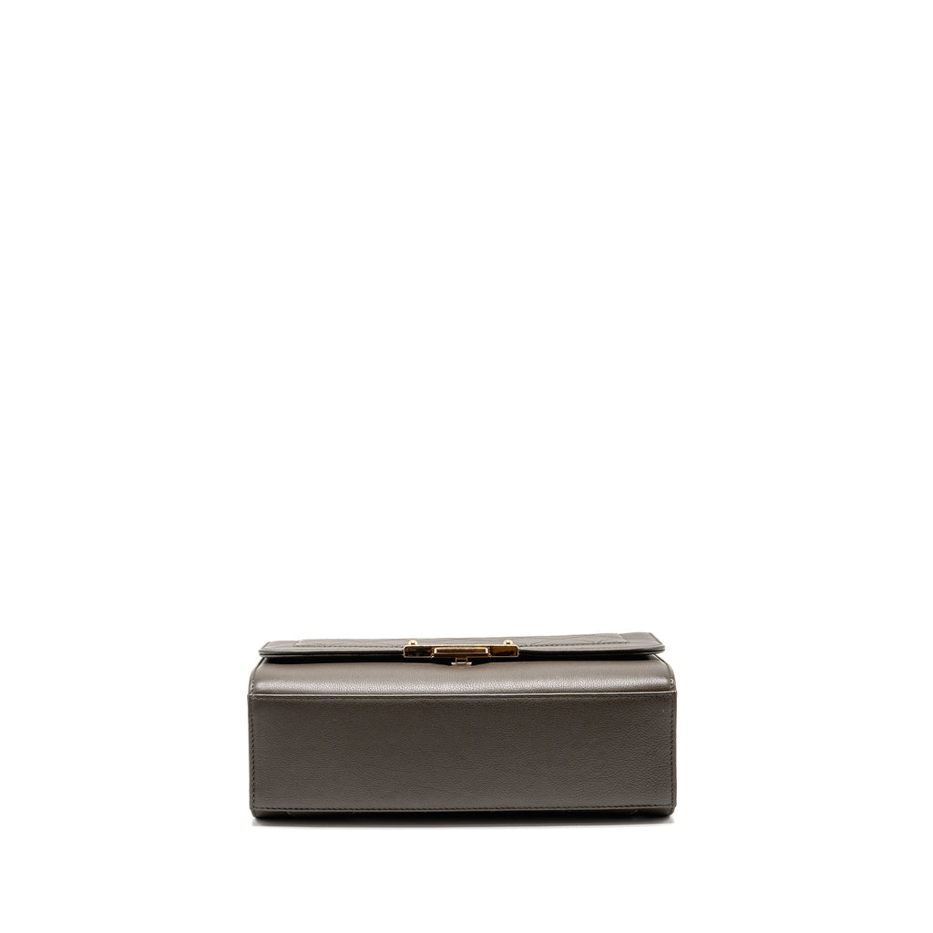 Chanel Top Handle Label Click Flap Bag Grained Calfskin Khaki LGHW