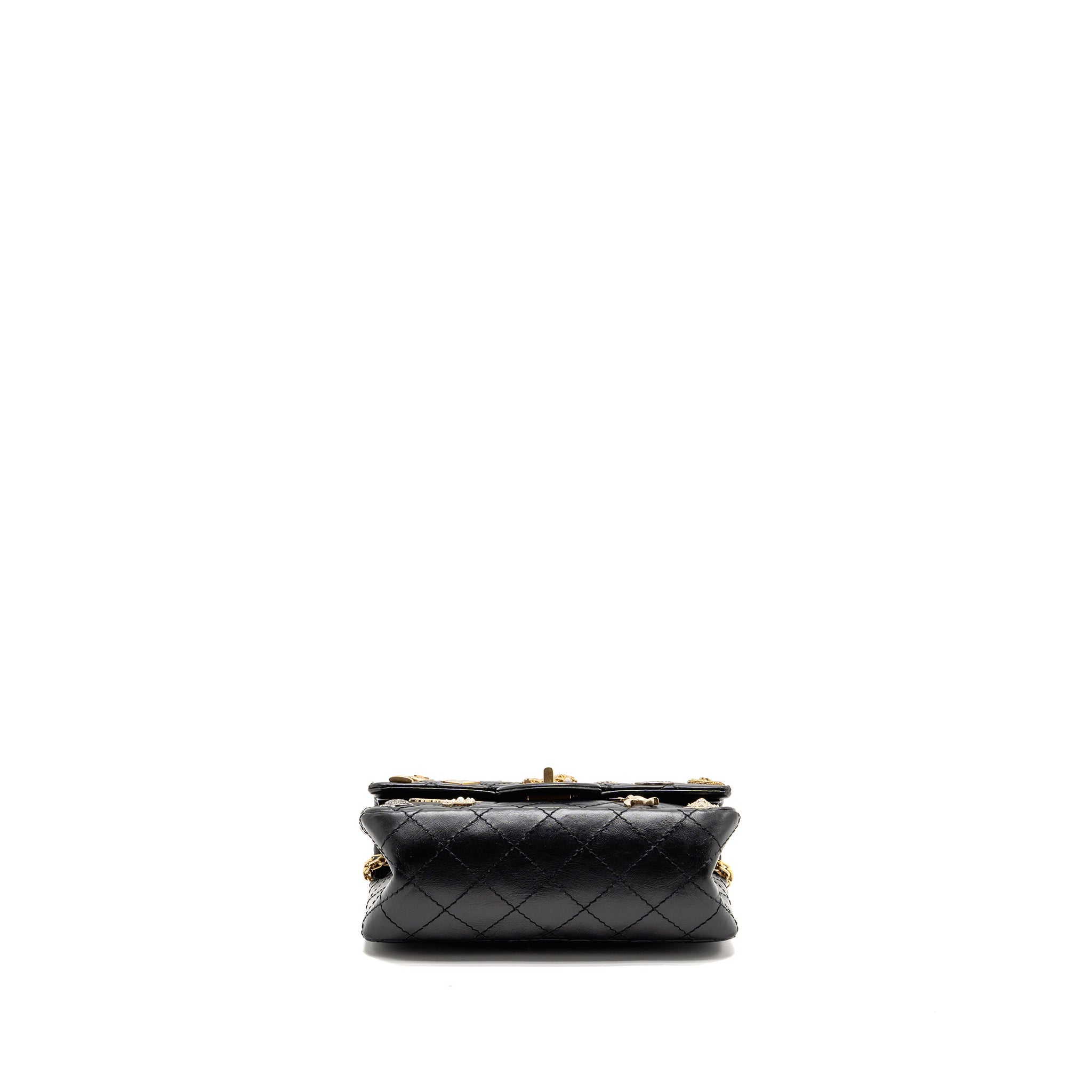 CHANEL MINI 2.55 REISSUE FLAP BAG LUCKY CHARMS AGED CALFSKIN BLACK GHW