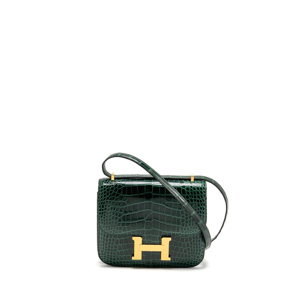 HERMES MINI CONSTANCE SHINY ALLIGATOR MISSISSIPPIENSIS VERT FONCE GHW