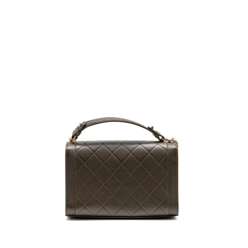 Chanel Top Handle Label Click Flap Bag Grained Calfskin Khaki LGHW