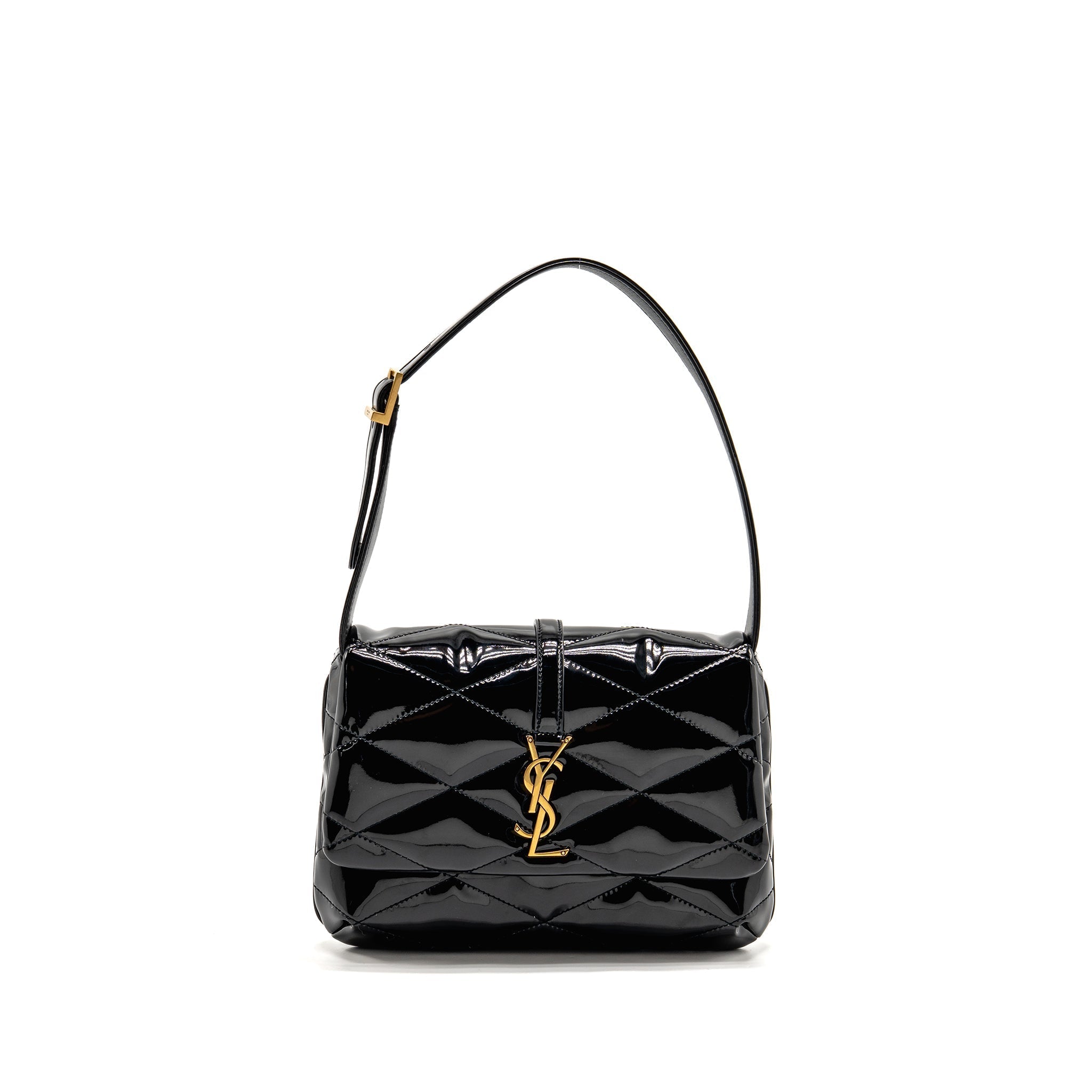 SAINT LAURENT/YSL LE 5 A 7 QUILTED SHOULDER BAG PATENT BLACK GHW