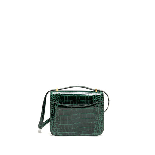 HERMES MINI CONSTANCE SHINY ALLIGATOR MISSISSIPPIENSIS VERT FONCE GHW