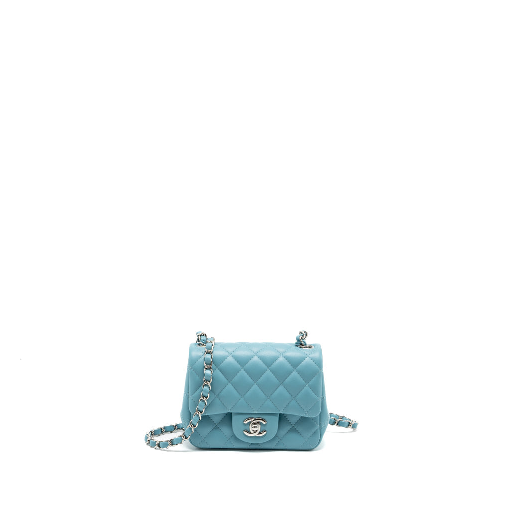 CHANEL MINI SQUARE FLAP BAG LAMBSKIN LIGHT BLUE SHW (MICROCHIP)