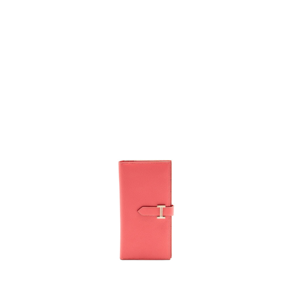 HERMES BÉARN SOUFFLET WALLET CHEVRE MYSORE ROSE LIPSTICK SHW