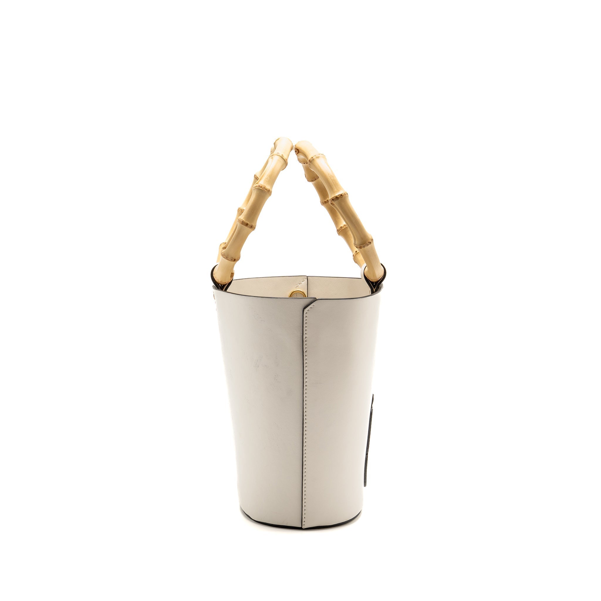 MIU MIU CITY SPORT BAMBOO HANDLE BUCKET BAG LEATHER WHITE GHW