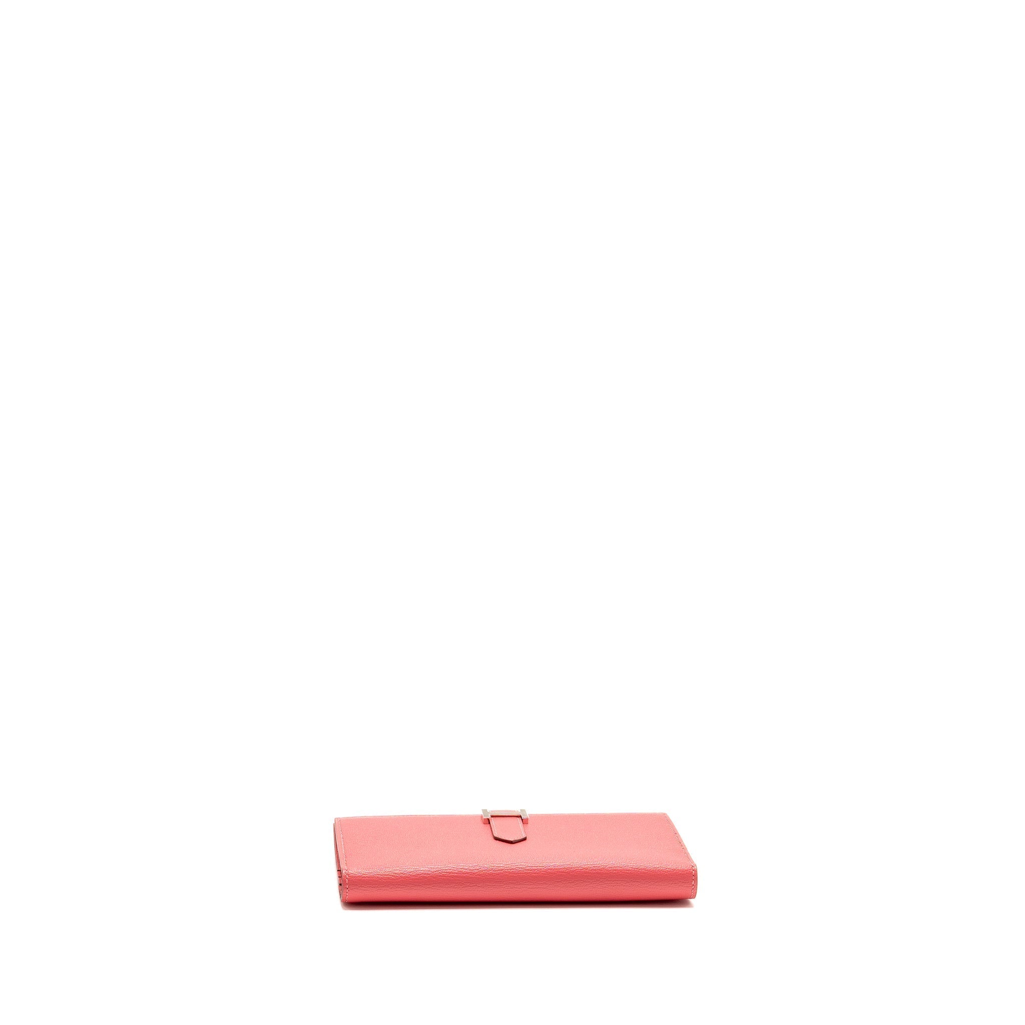 HERMES BÉARN SOUFFLET WALLET CHEVRE MYSORE ROSE LIPSTICK SHW