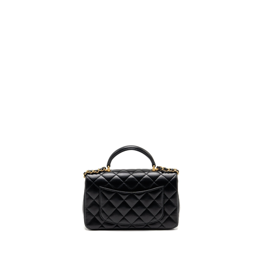 CHANEL TOP HANDLE MINI RECTANGULAR LAMBSKIN BLACK GHW (MICROCHIP)
