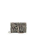 SAINT LAURENT/YSL MEDIUM KATE SHOULDER BAG WITH TASSEL EMBOSSED LEATHER BLACK/WHITE SHW