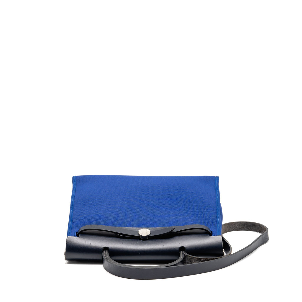 HERMES HERBAG 31 ZIP BAG CANVAS/HUNTER LEATHER BLEU ELECTRIQUE/BLEU INDIGO SHW