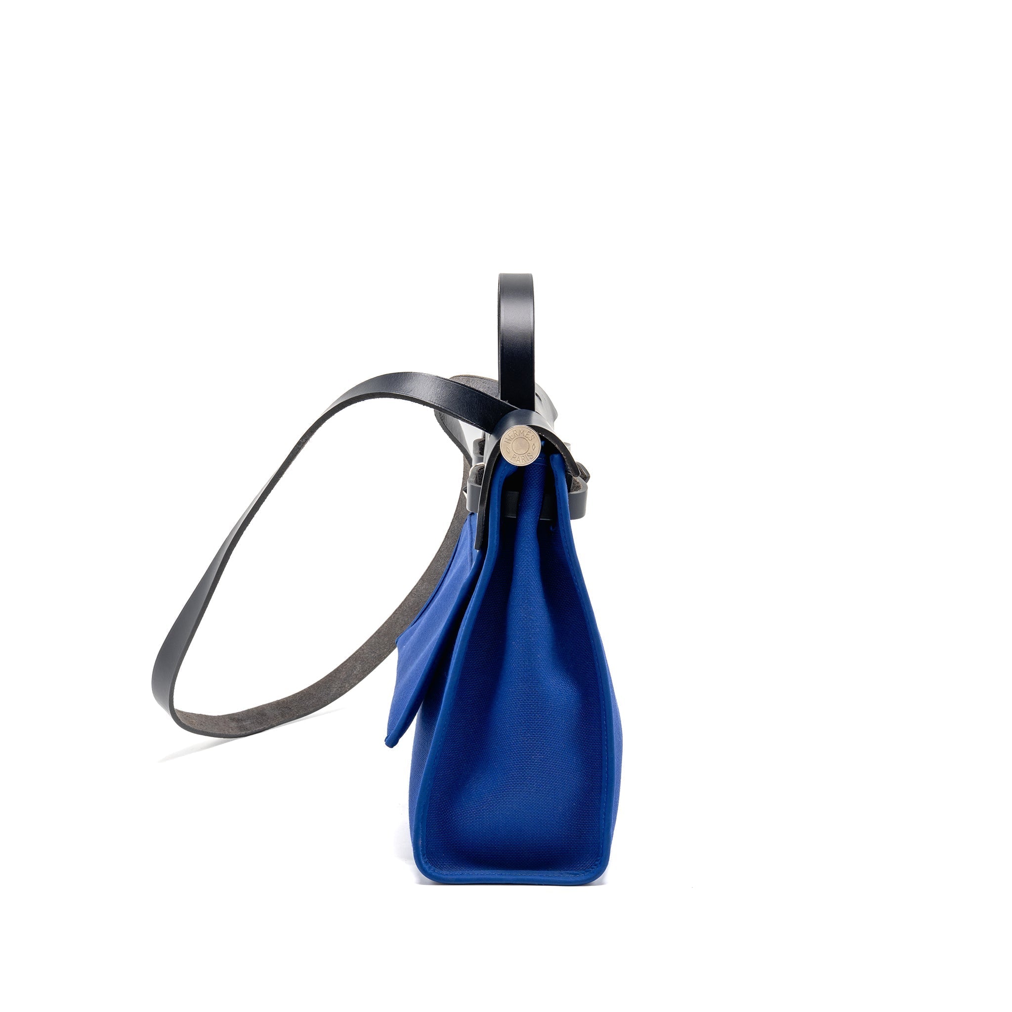 HERMES HERBAG 31 ZIP BAG CANVAS/HUNTER LEATHER BLEU ELECTRIQUE/BLEU INDIGO SHW
