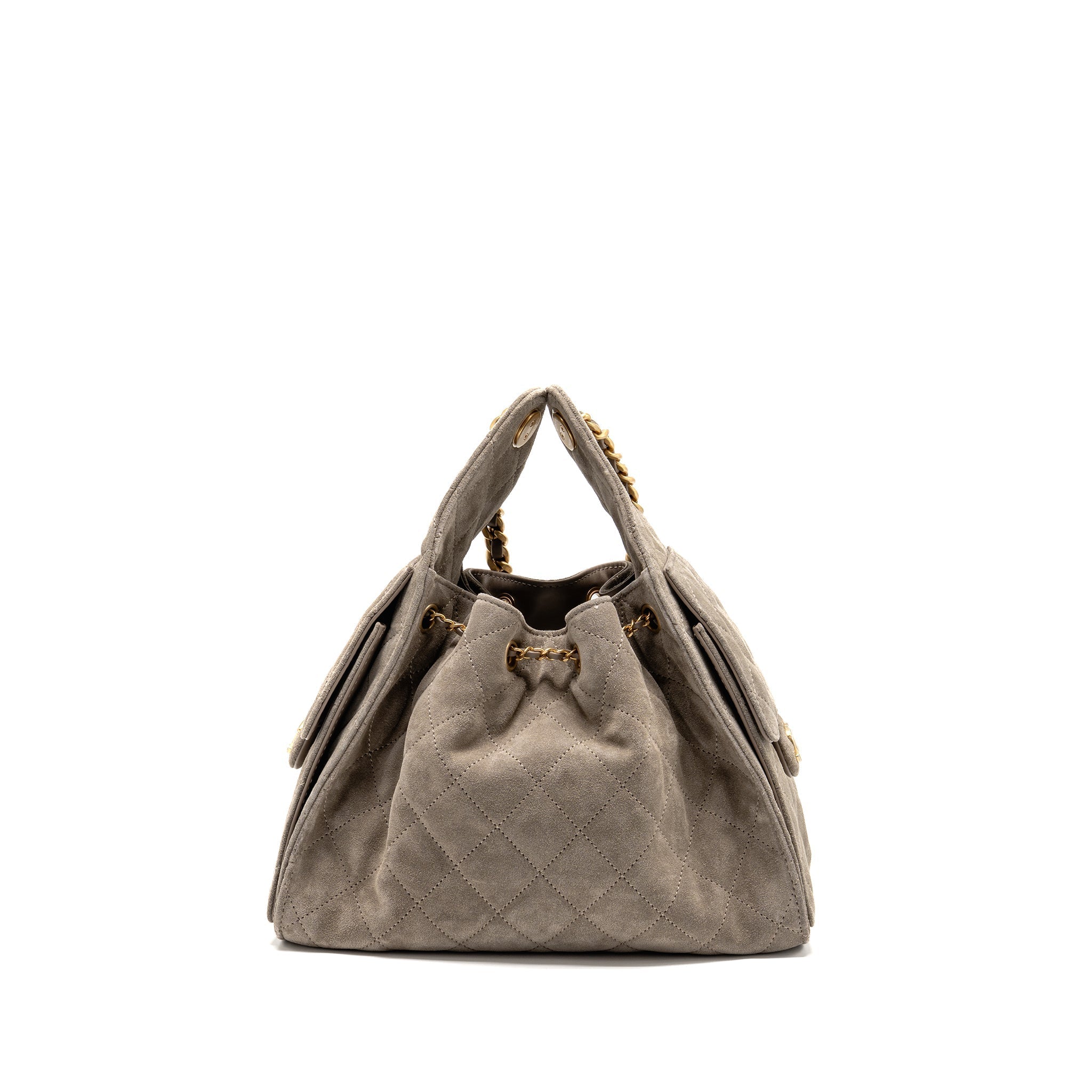 CHANEL SMALL 25 BAG SUEDE GREY GHW (MICROCHIP)