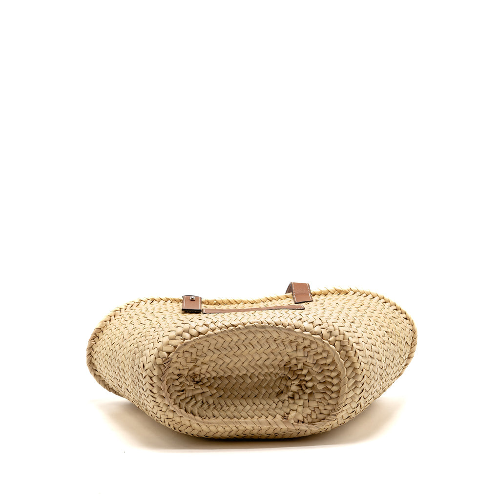 Loewe Basket Bag leather-trimmed woven raffia Palm Leaf/calfskin natural/Tan SHW