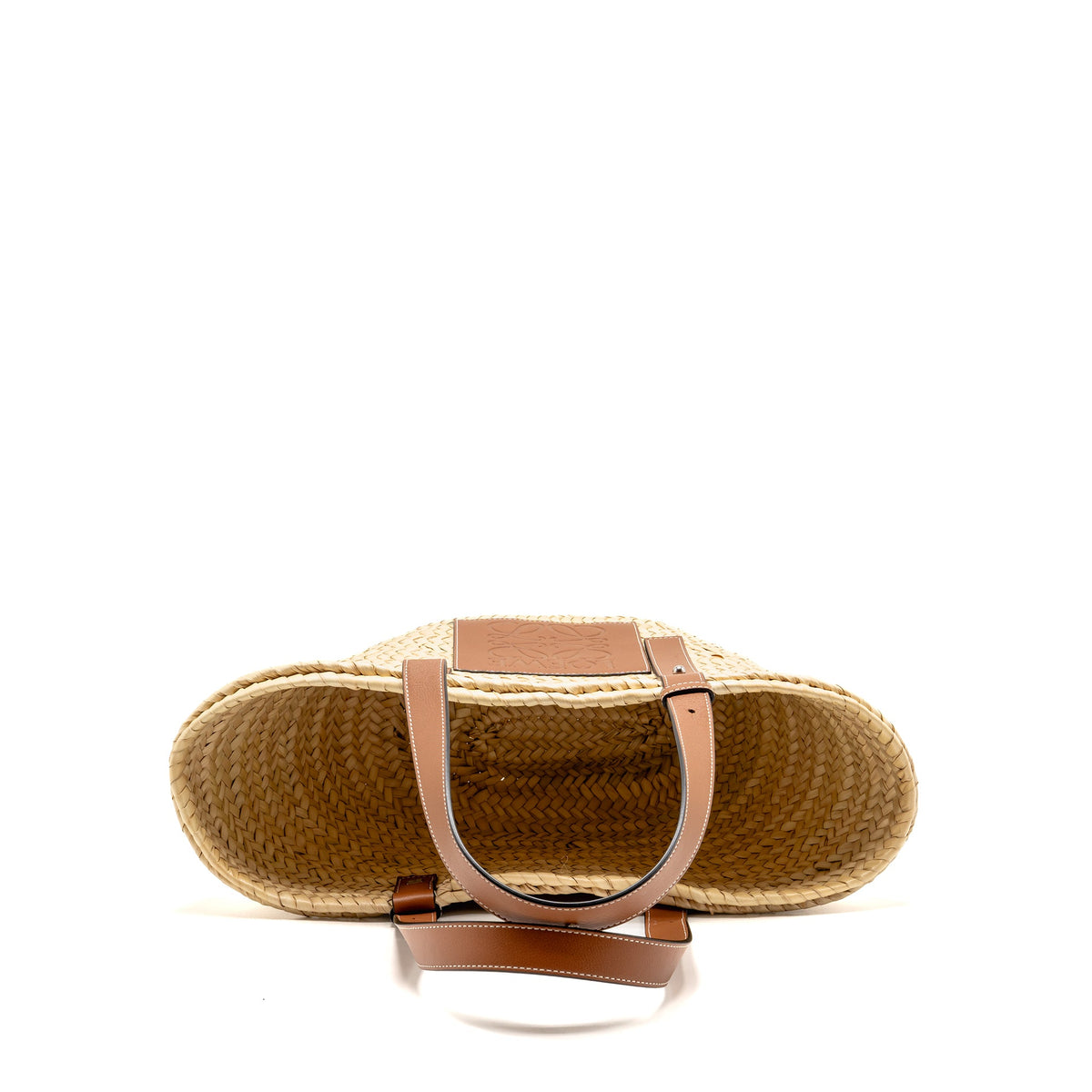 Loewe Basket Bag leather-trimmed woven raffia Palm Leaf/calfskin natural/Tan SHW