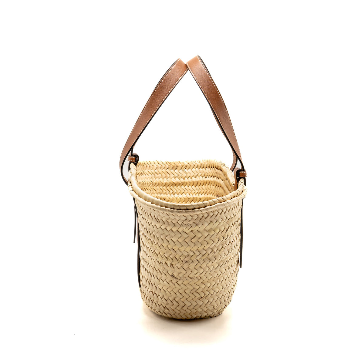 Loewe Basket Bag leather-trimmed woven raffia Palm Leaf/calfskin natural/Tan SHW