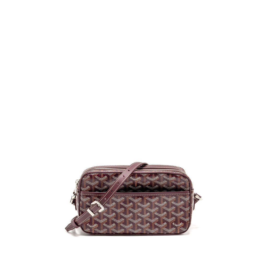 GOYARD CAP-VERT PM BAG GOYARDINE CANVAS/CERVON CALFSKIN BURGUNDY SHW