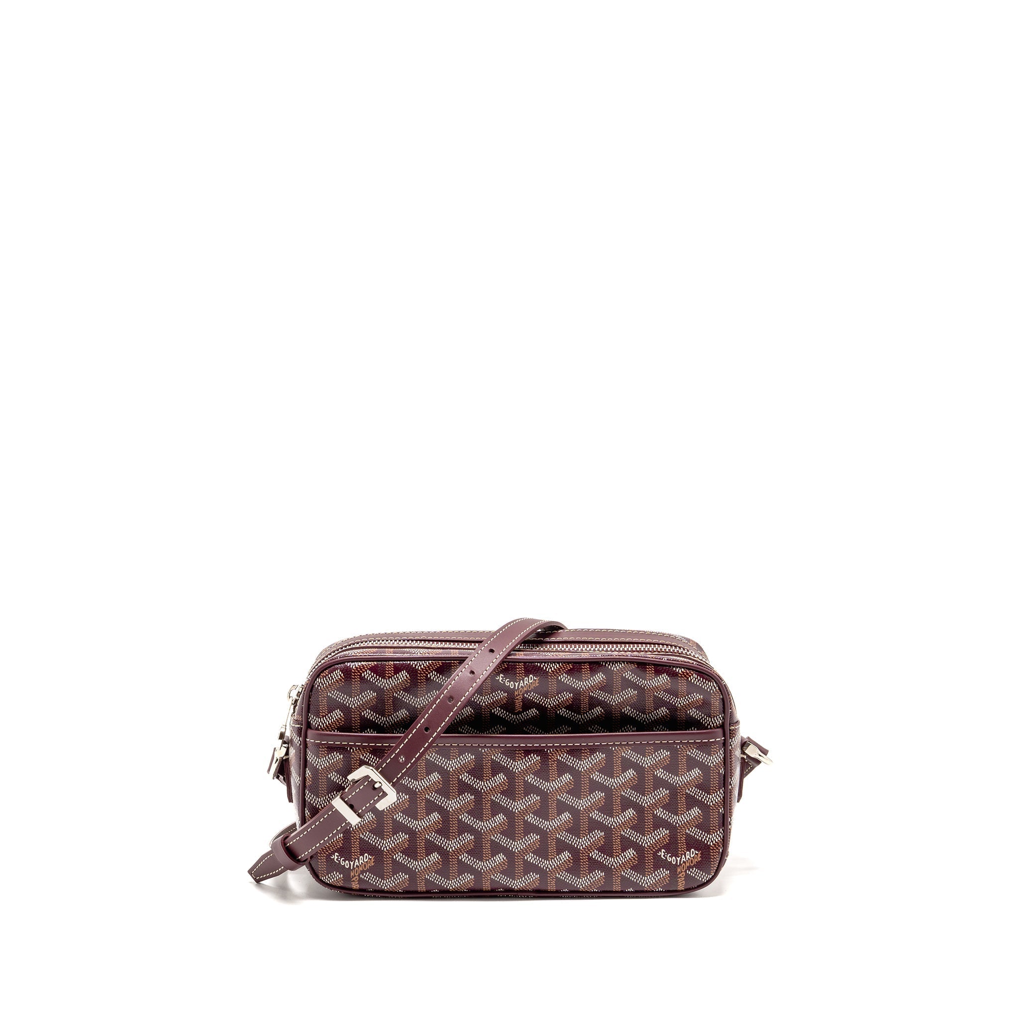 GOYARD CAP-VERT PM BAG GOYARDINE CANVAS/CERVON CALFSKIN BURGUNDY SHW